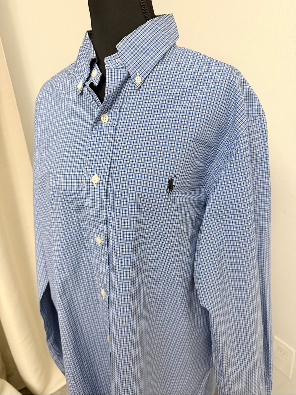 Ralph Lauren Light Blue & White Checked Button-Down Shirt Blue Pony